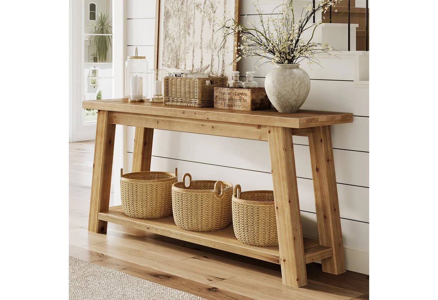 Tribesigns Konsolentisch Massivholz Landhausstil Braun