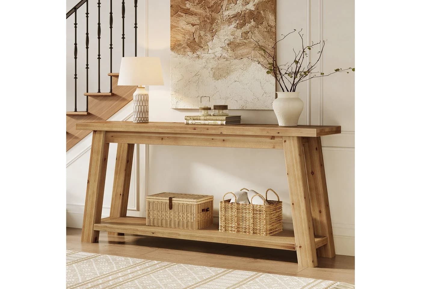 Tribesigns Konsolentisch Massivholz Landhausstil Braun - Bild 4