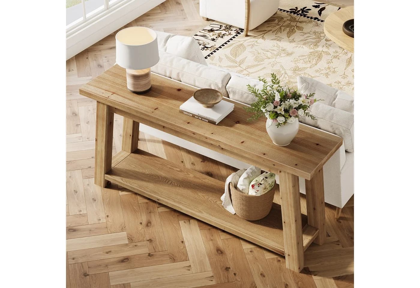 Tribesigns Konsolentisch Massivholz Landhausstil Braun - Bild 5