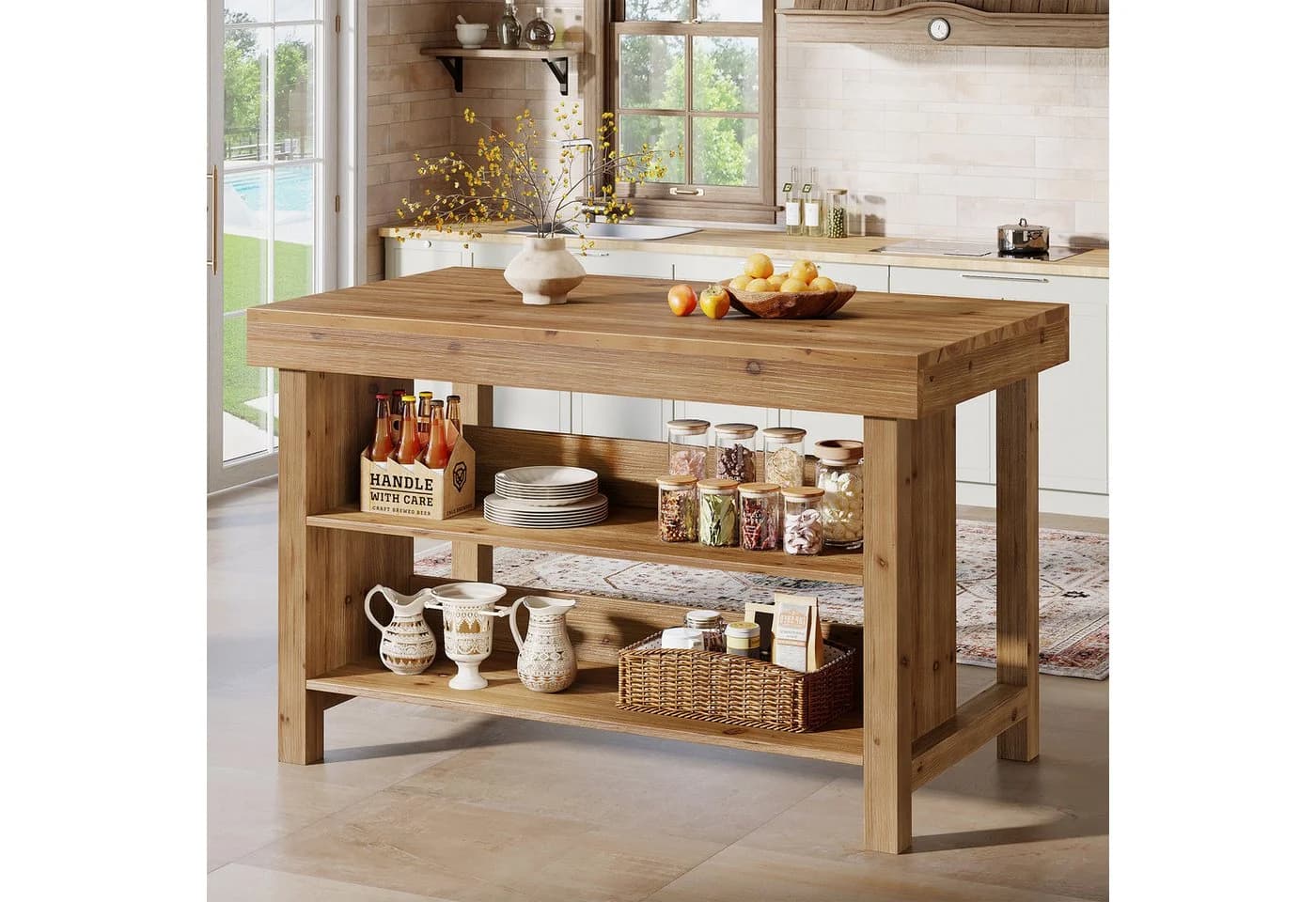 Tribesigns Bartisch 140 cm Weinschrank Massivholz Braun - Bild 2