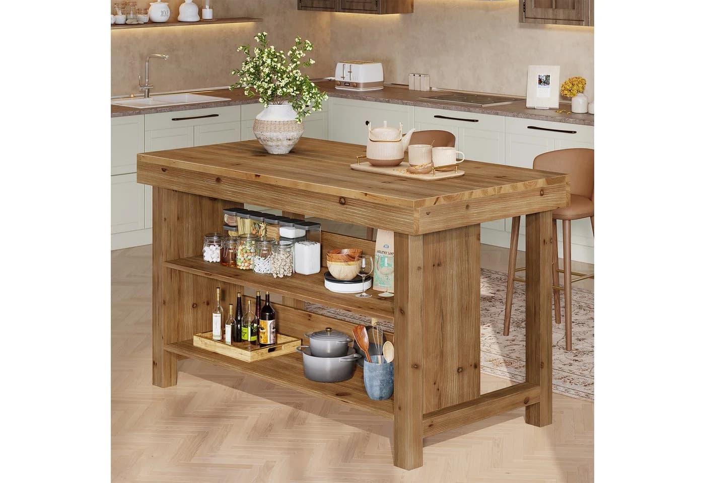 Tribesigns Bartisch 140 cm Weinschrank Massivholz Braun - Bild 5