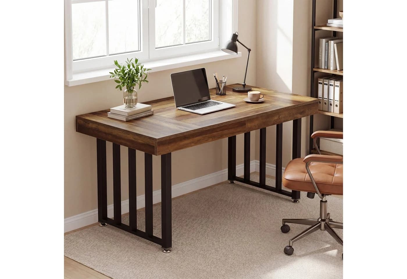 Tribesigns Schreibtisch 140 cm Braun Schwarz Modern Industrial - Bild 2
