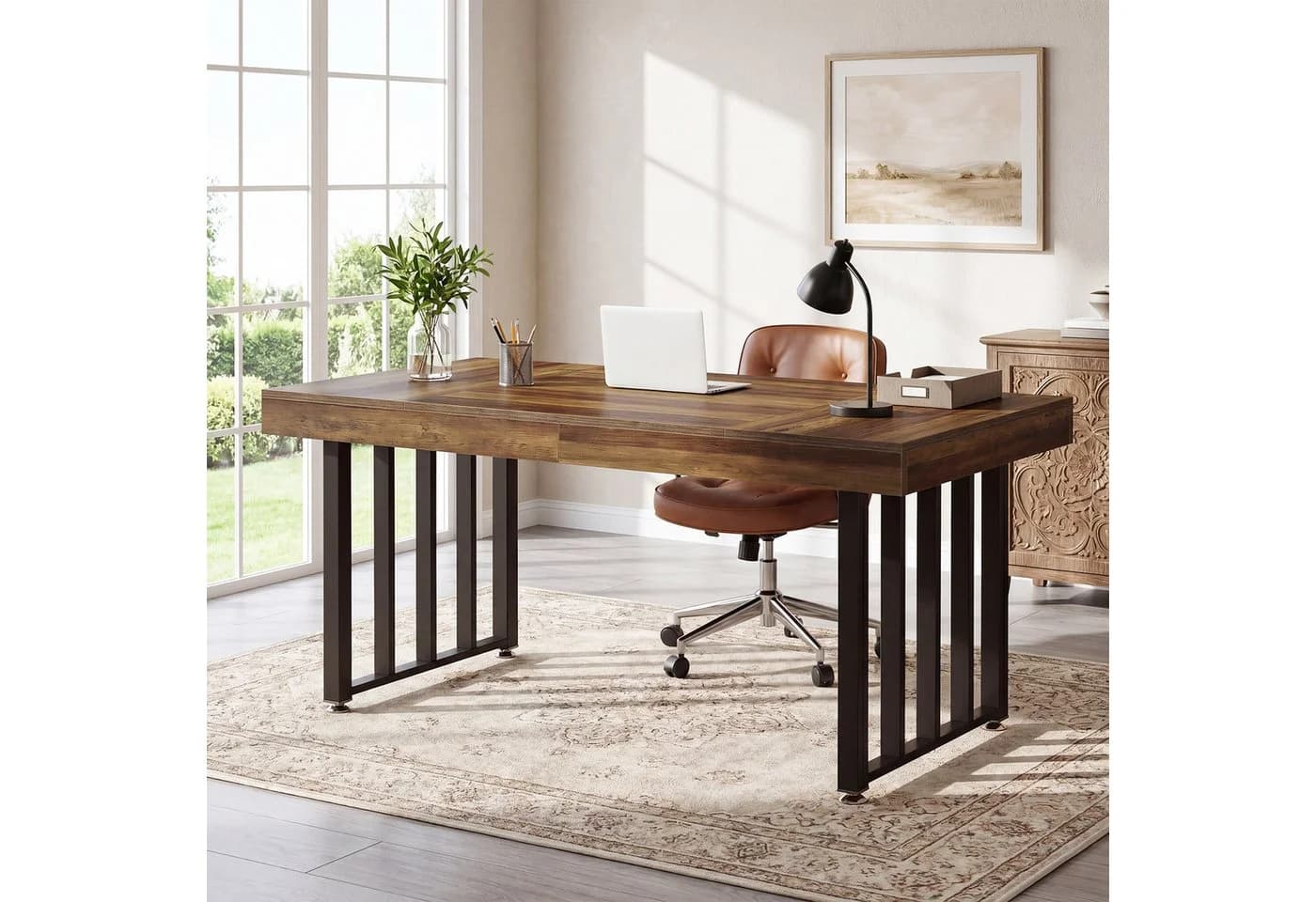 Tribesigns Schreibtisch 140 cm Braun Schwarz Modern Industrial - Bild 5