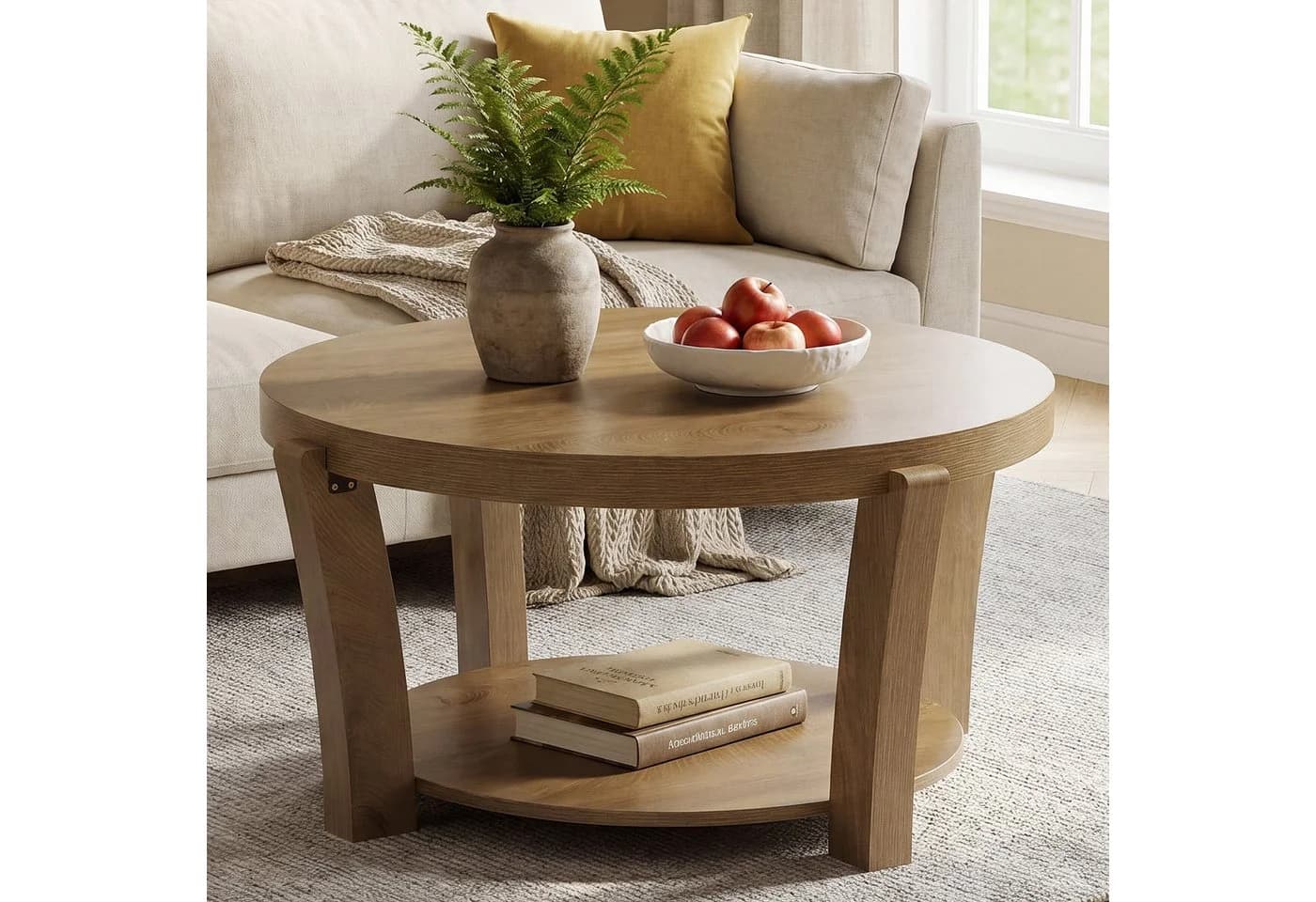 Tribesigns Runder Couchtisch 80 cm Landhausstil Hellbraun - Bild 2