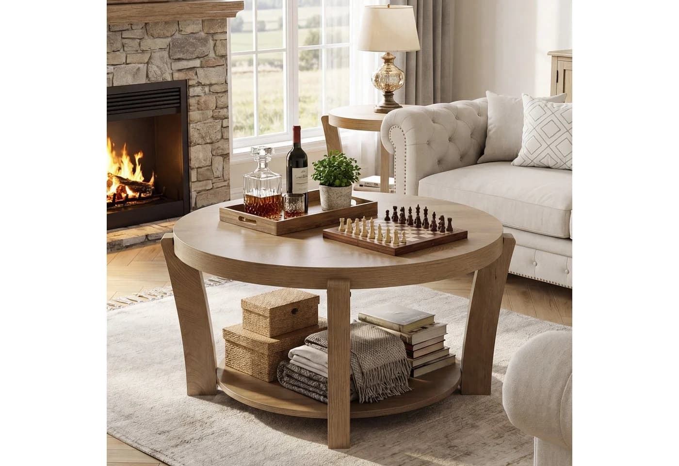 Tribesigns Runder Couchtisch 80 cm Landhausstil Hellbraun - Bild 4