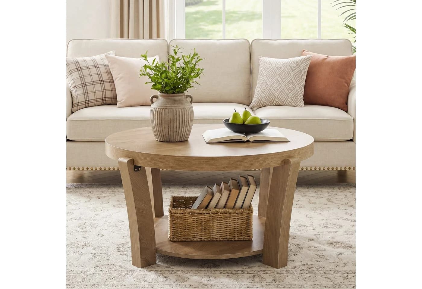 Tribesigns Runder Couchtisch 80 cm Landhausstil Hellbraun - Bild 5