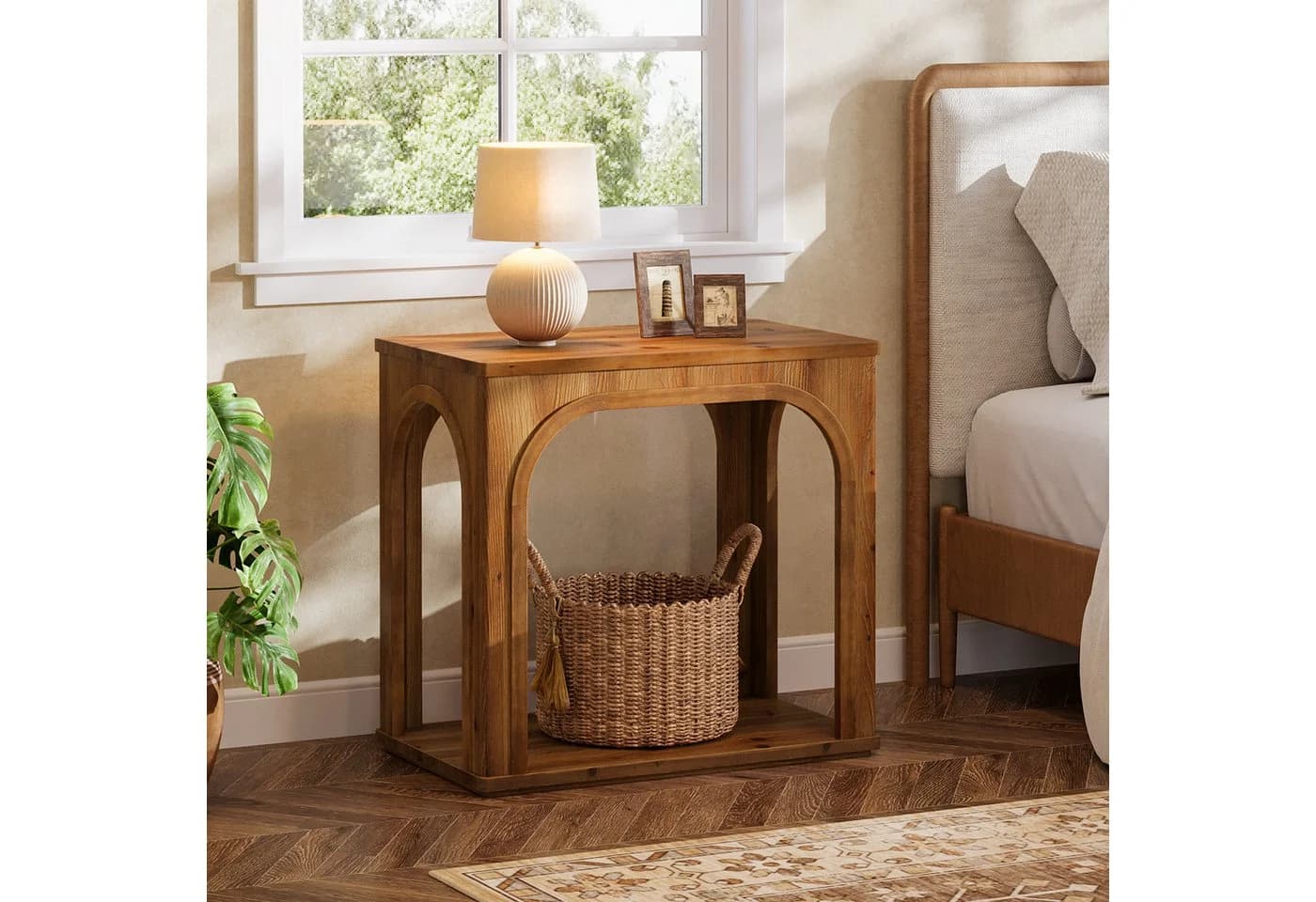 Tribesigns Beistelltisch 2-stöckig Braun Massivholz Landhausstil