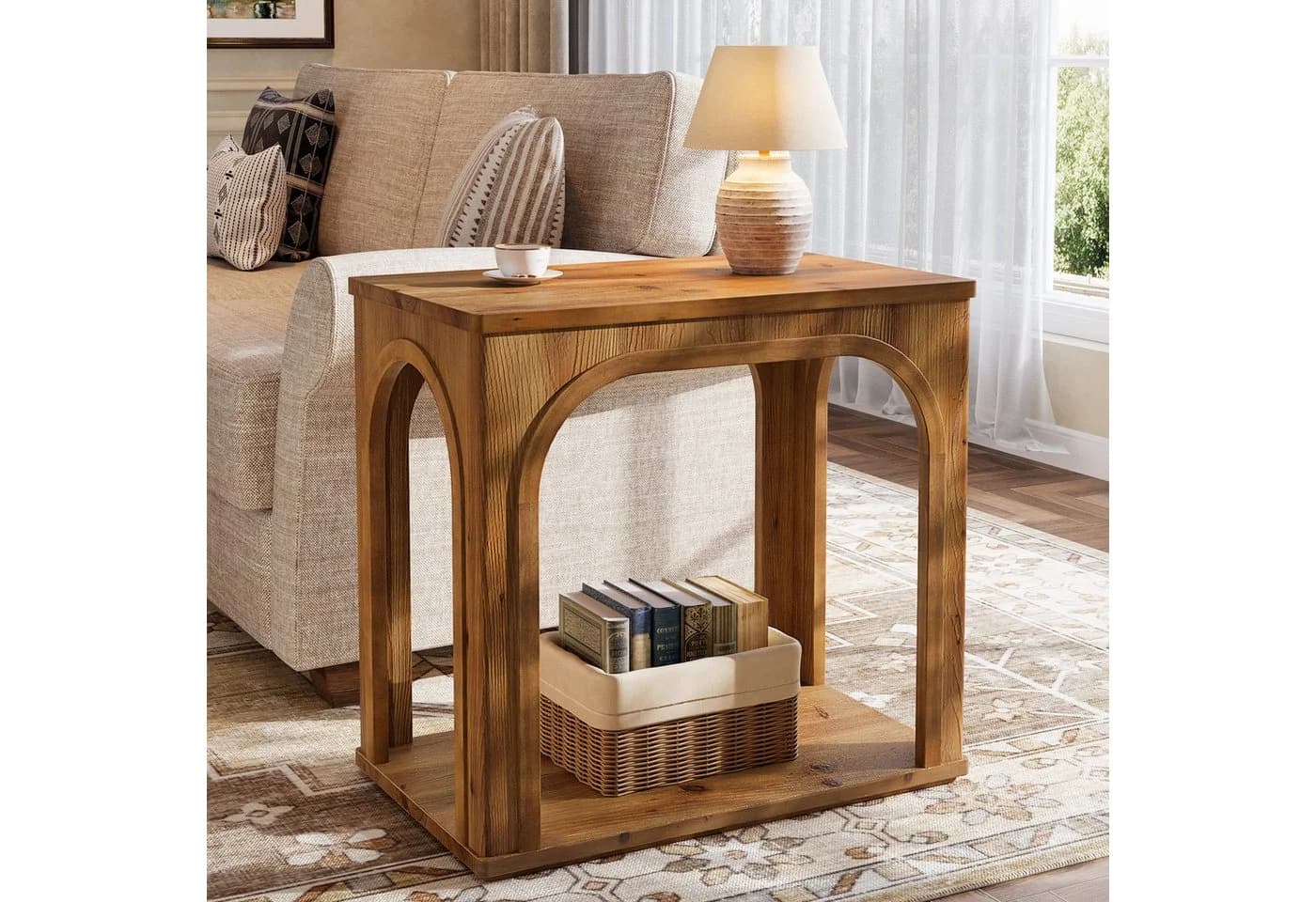 Tribesigns Beistelltisch 2-stöckig Braun Massivholz Landhausstil - Bild 2