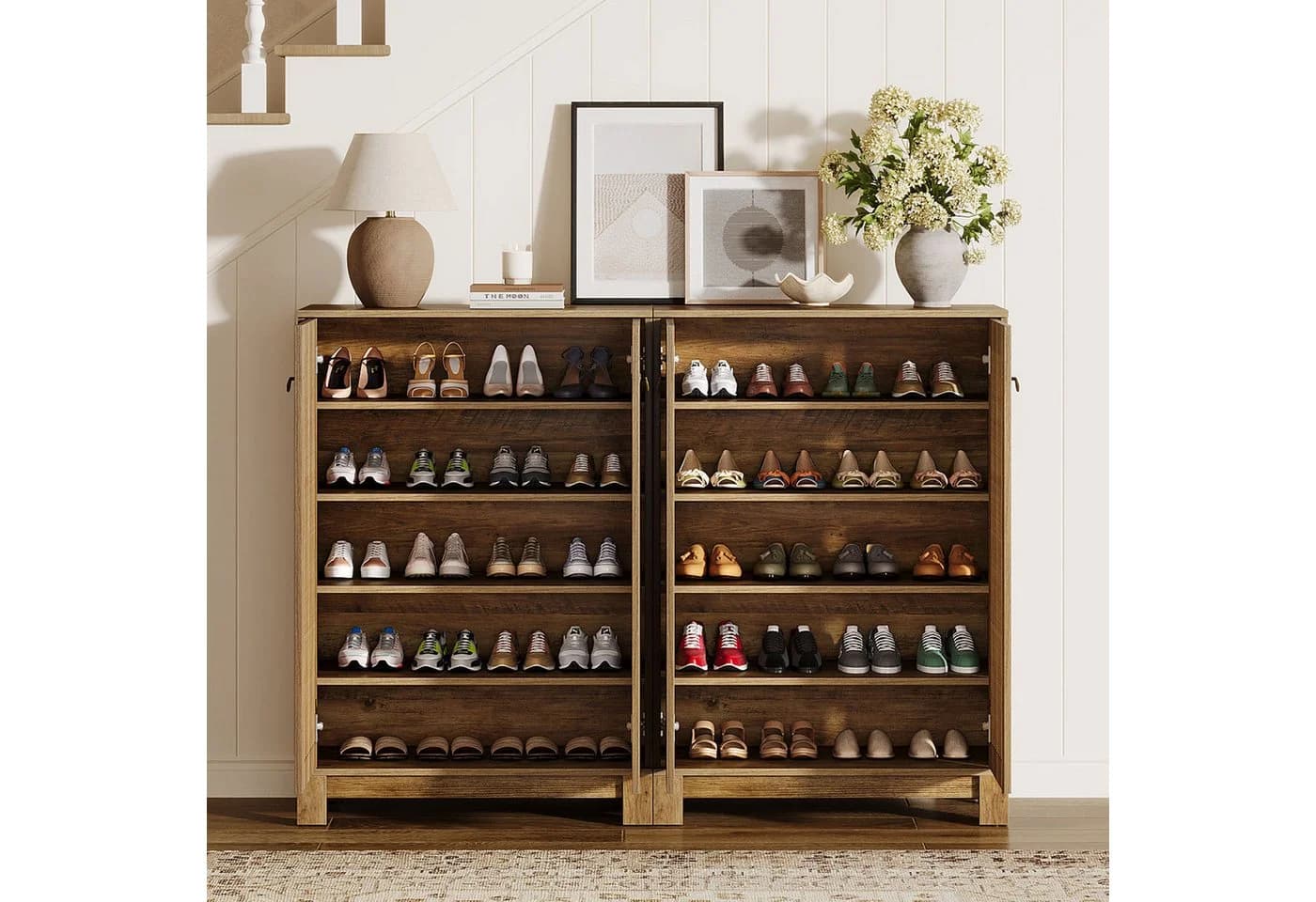 Tribesigns Schuhschrank mit Türen, 5-stöckig, Naturholz Landhausstil - Bild 4