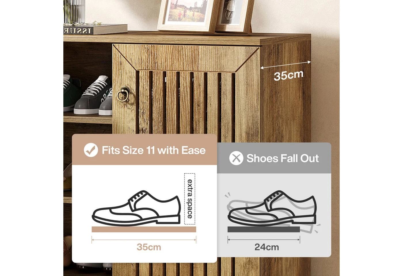 Tribesigns Schuhschrank mit Türen, 5-stöckig, Naturholz Landhausstil - Bild 5