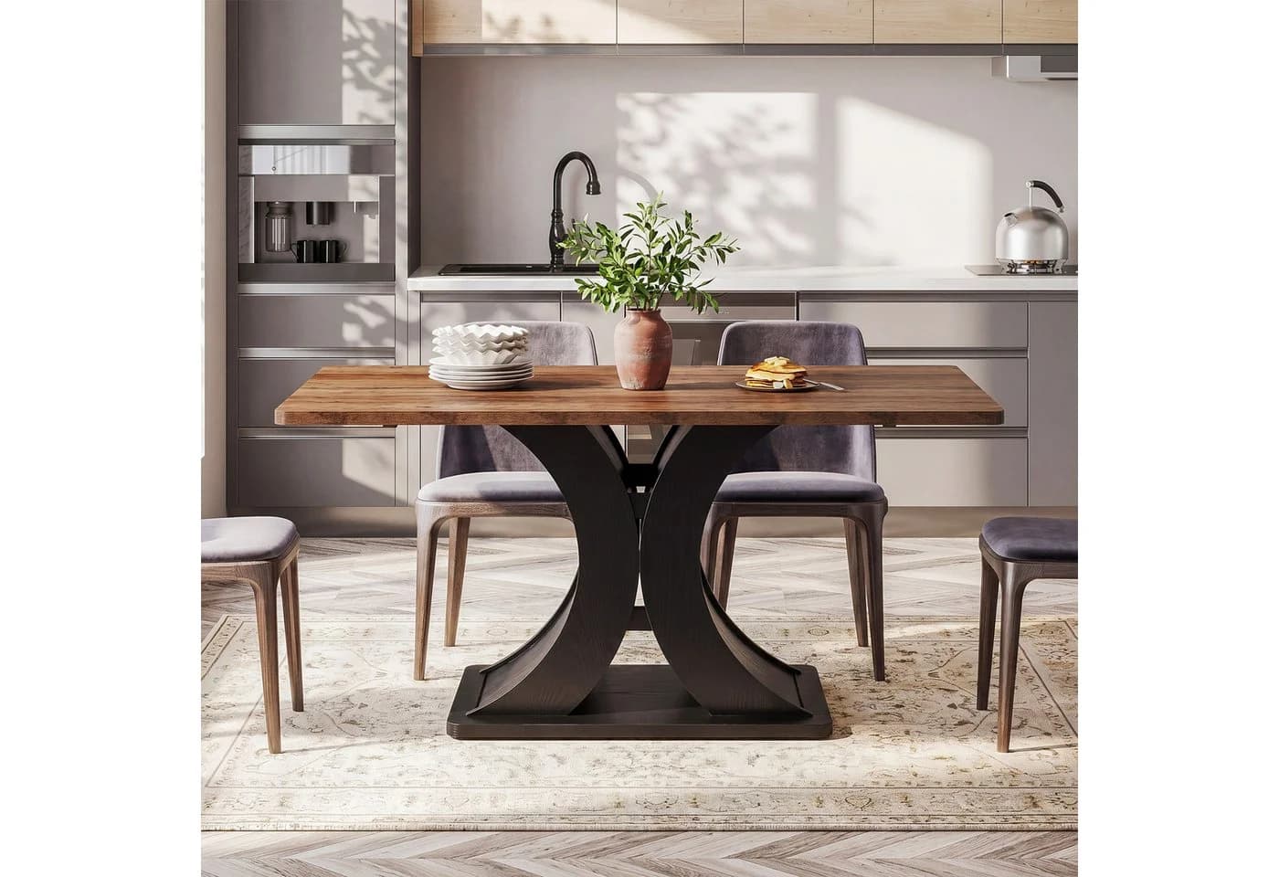Tribesigns Esstisch 140x80cm Braun Schwarz Farmhouse - Bild 3