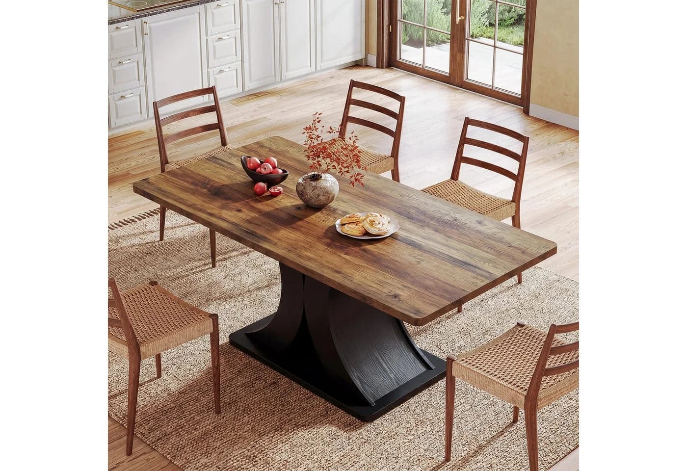 Tribesigns Esstisch 140x80cm Braun Schwarz Farmhouse - Bild 4