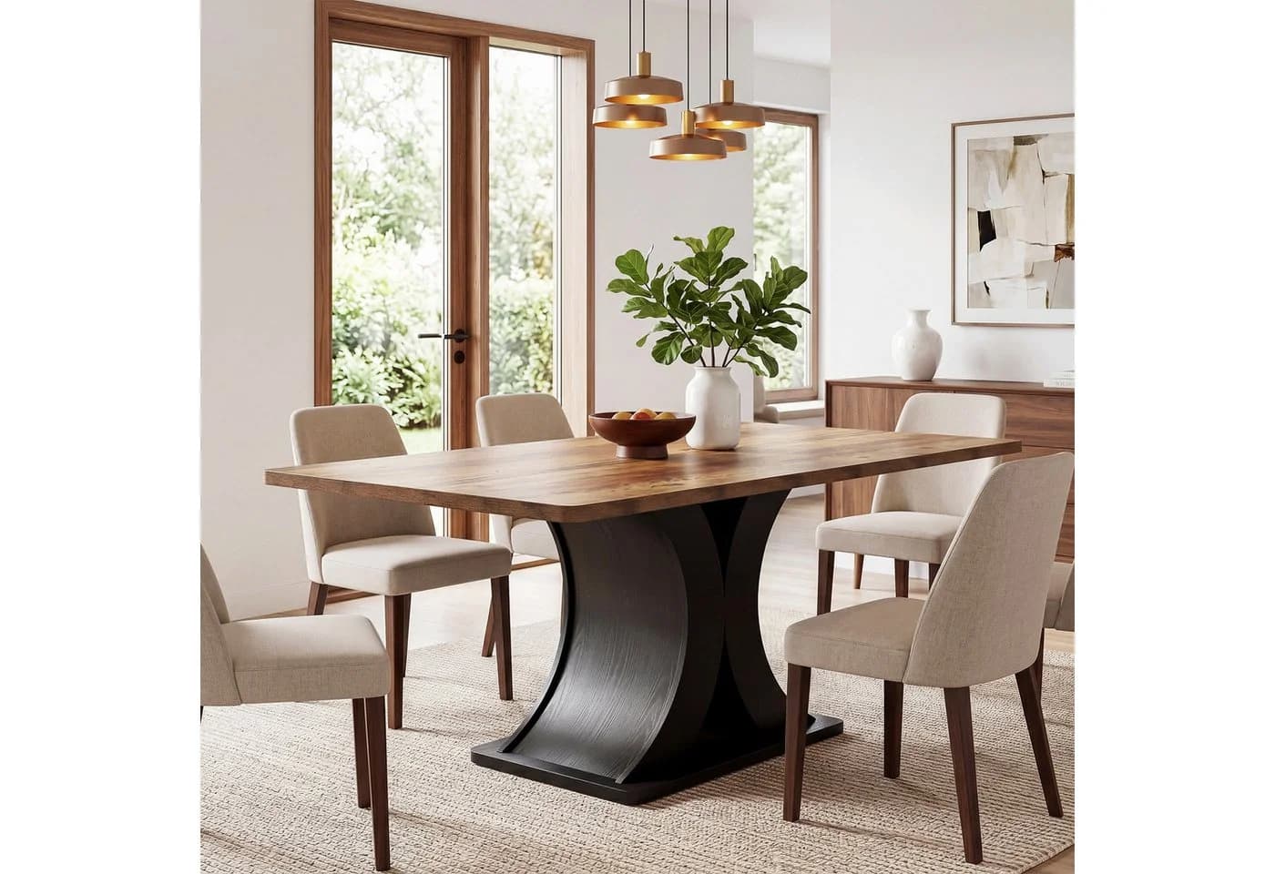 Tribesigns Esstisch 140x80cm Braun Schwarz Farmhouse - Bild 5