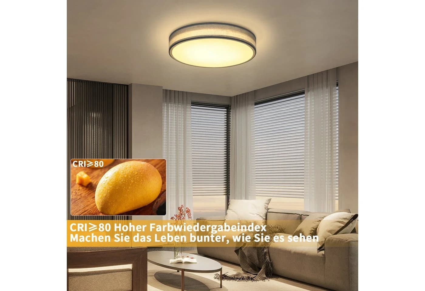 ZMH LED Deckenleuchte Grau Rund 10W Warmweiß Stoffschirm - Bild 3