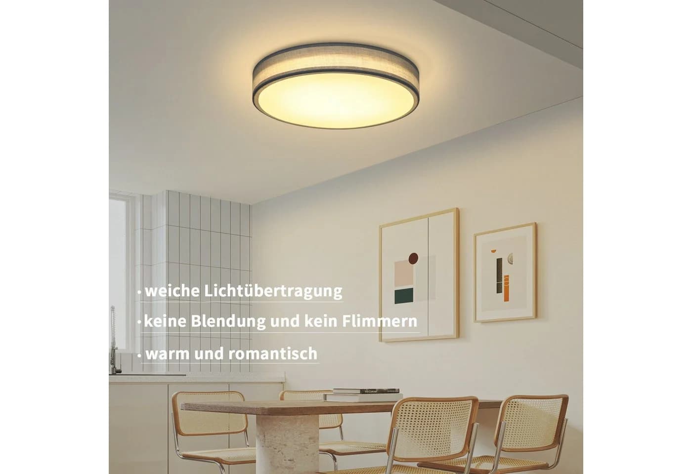 ZMH LED Deckenleuchte Grau Rund 10W Warmweiß Stoffschirm - Bild 4