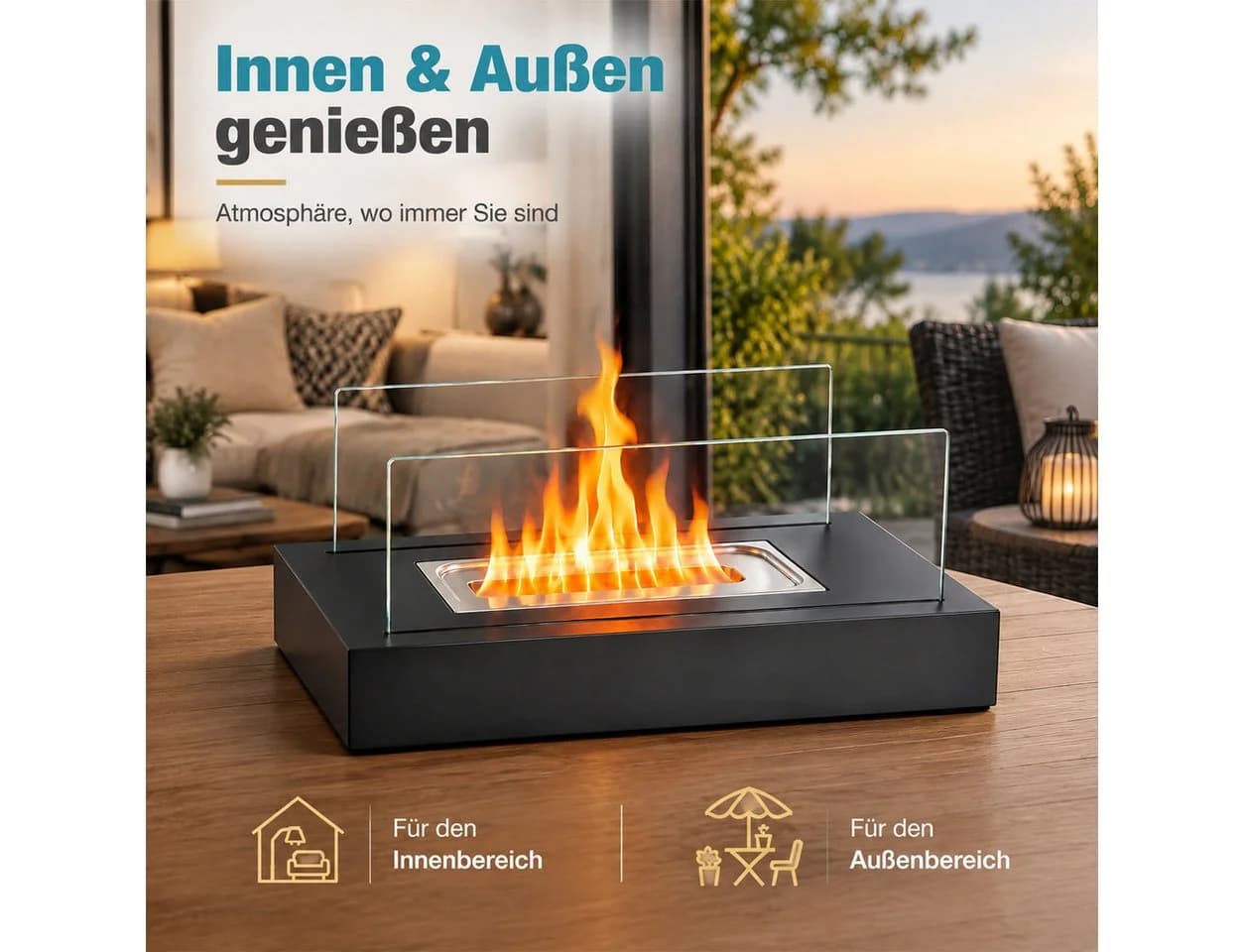 Nettlife Ethanol Tischkamin Schwarz Edelstahl & Glas - Bild 5