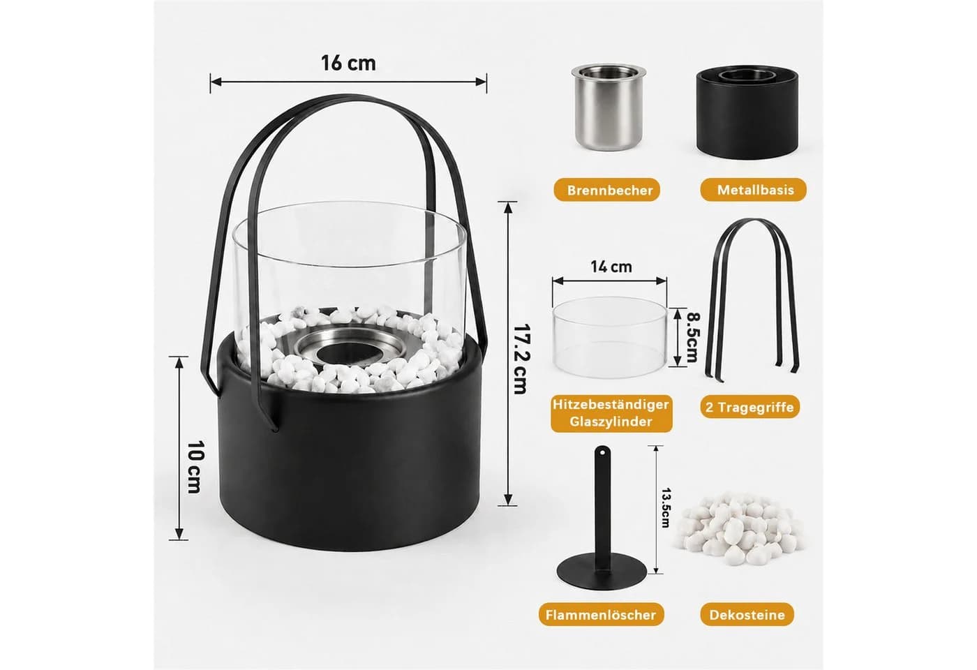 Nettlife Ethanol Tischkamin Schwarz Edelstahl mit Zubehör - Bild 3