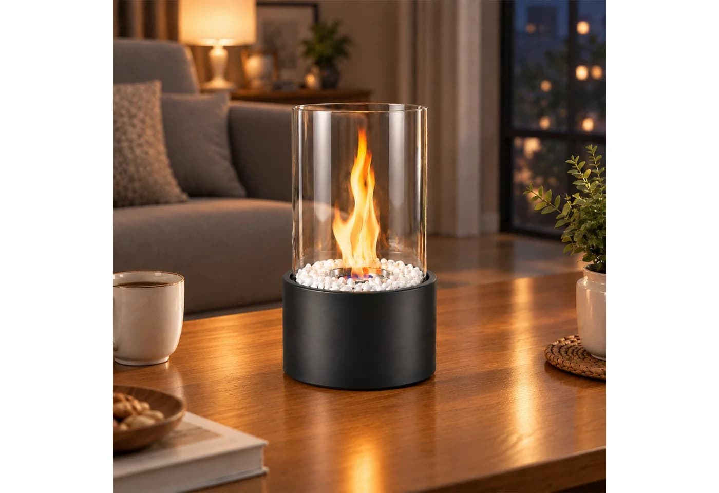 Nettlife Tischfeuerstelle Rund Schwarz Ethanol Tischkamin mit Glas - Bild 2
