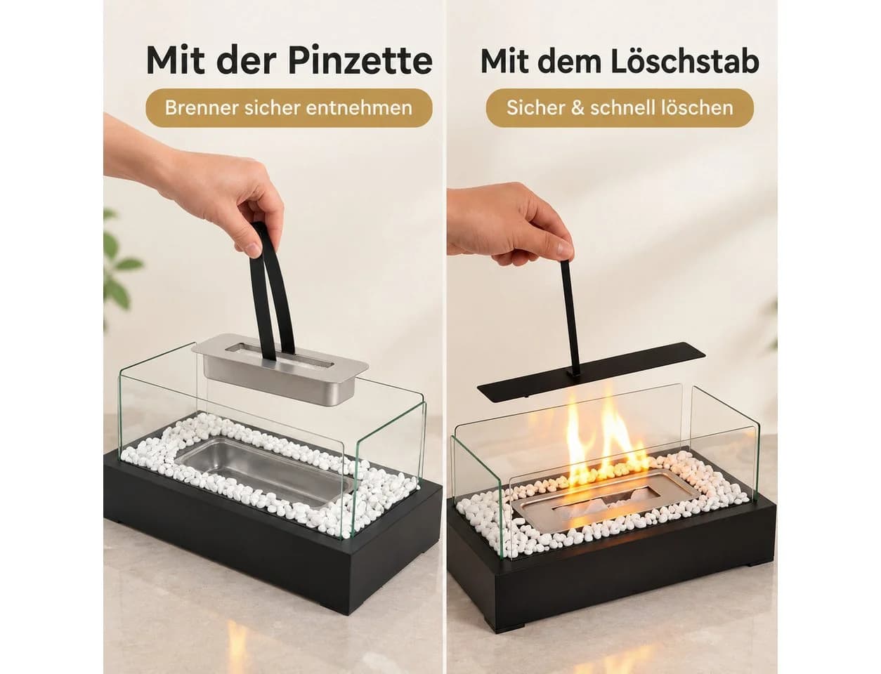 Nettlife Bioethanol Tischkamin Schwarz Edelstahl & Glas - Bild 4