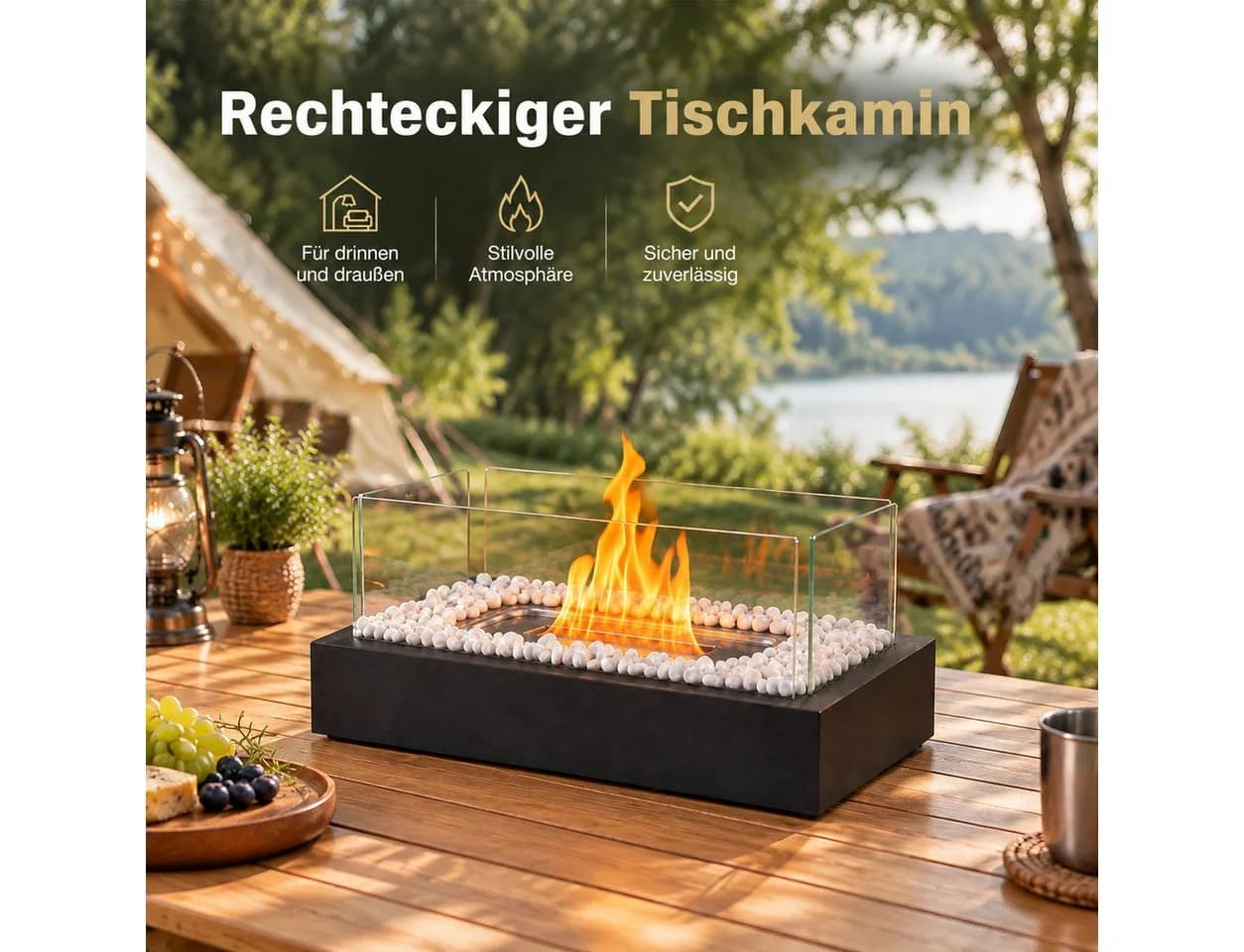 Nettlife Bioethanol Tischkamin Schwarz Edelstahl & Glas - Bild 5