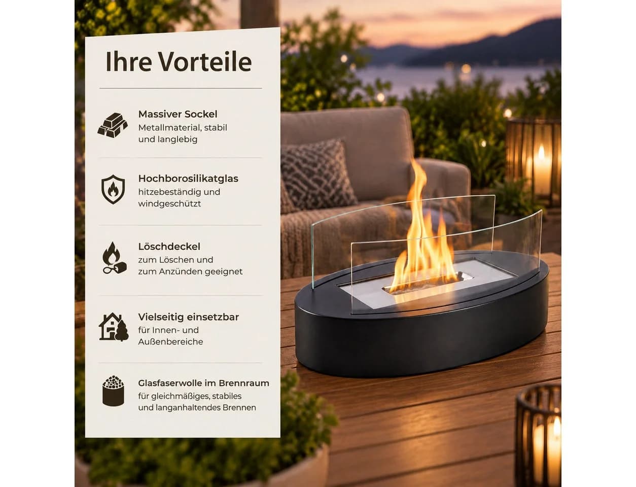 Nettlife Tischfeuer Bioethanol Kamin Schwarz Tragbar - Bild 3