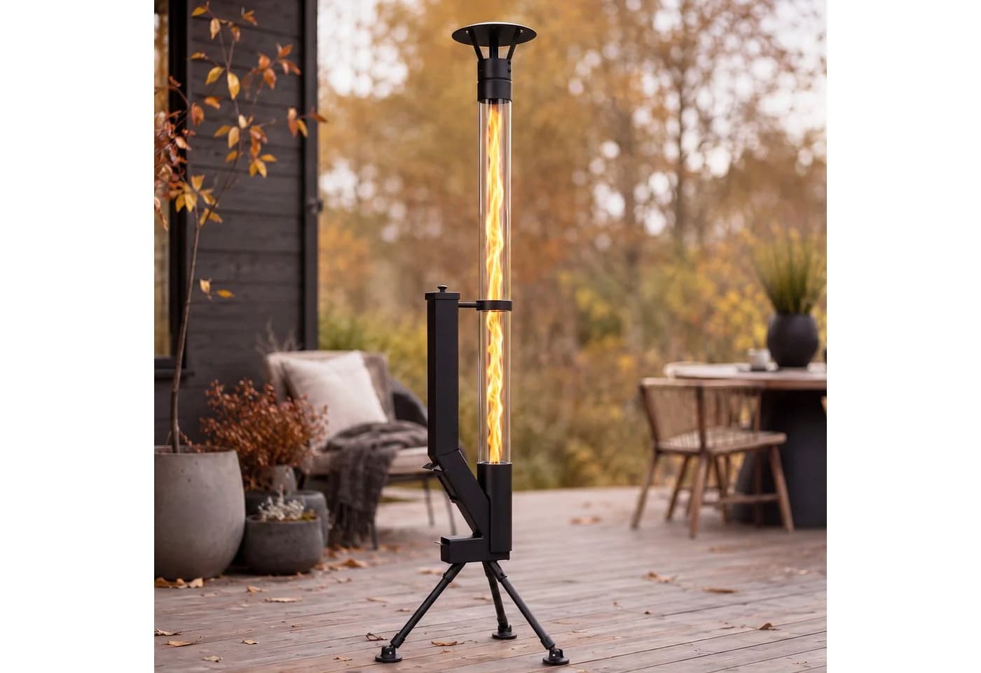 Nettlife Gartenkamin Pelletfackel Schwarz mit Glasrohr