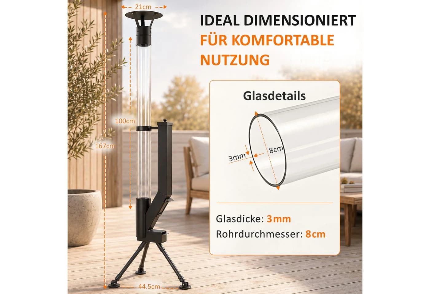 Nettlife Gartenkamin Pelletfackel Schwarz mit Glasrohr - Bild 3