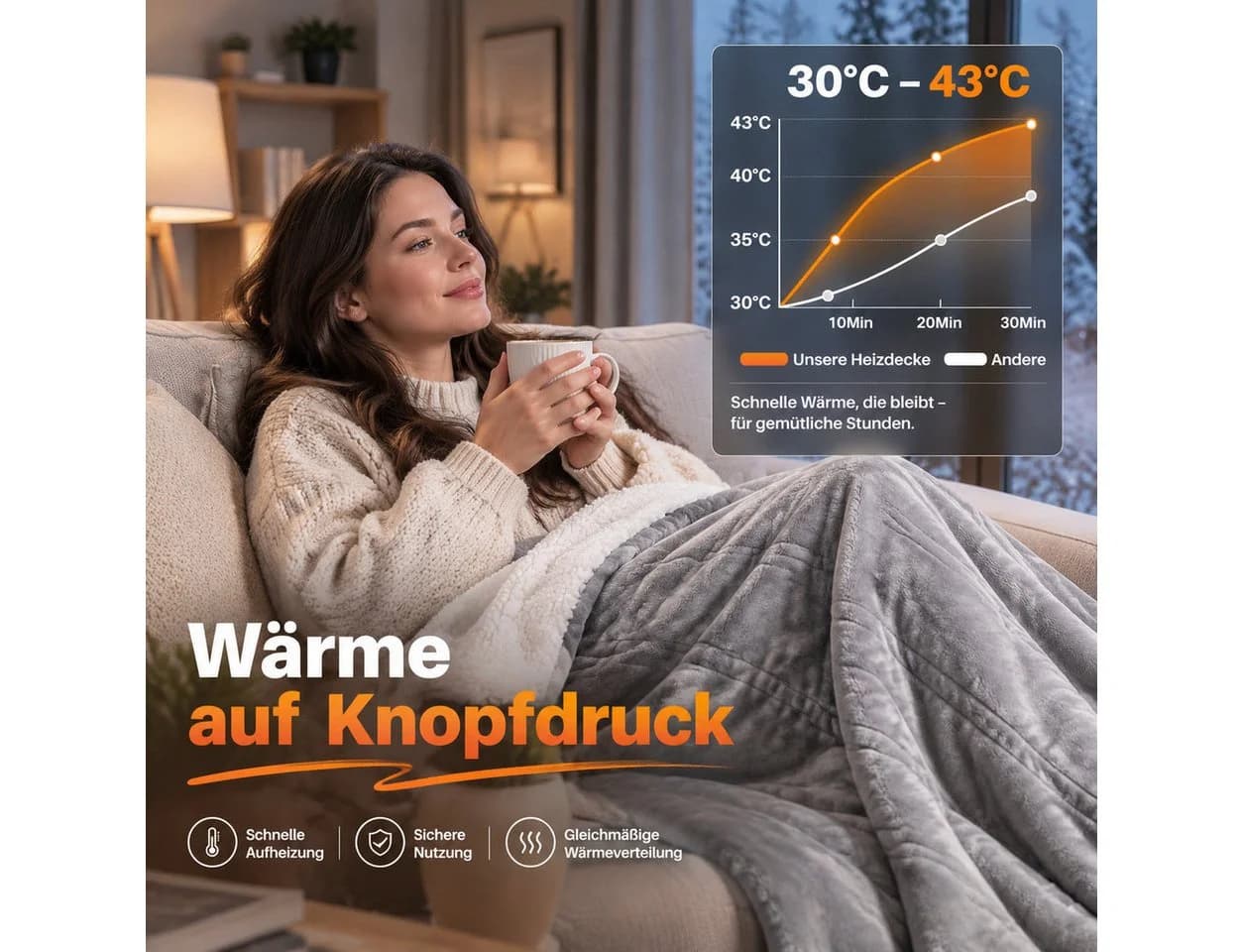 Ledklang Elektrische Heizdecke Grau/Schwarz mit Timer & 6-Stufen-Heizung - Bild 5