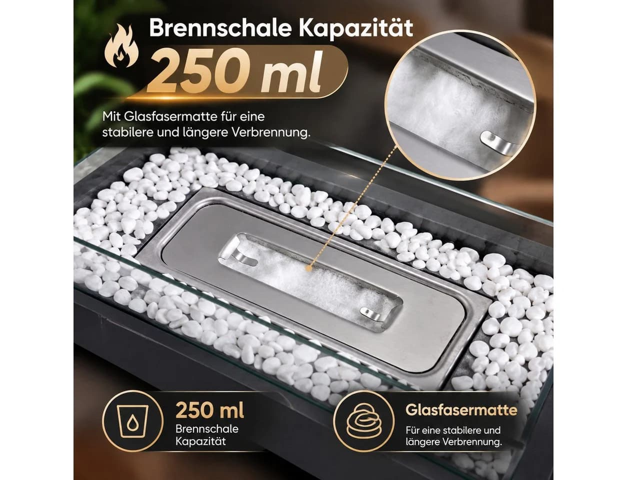 Ledklang Ethanol Tischkamin Schwarz Edelstahl & Glas - Bild 5