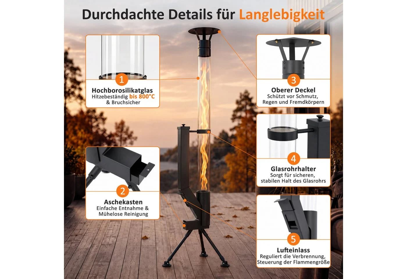 Nettlife Heizstrahler Gartenkamin Pelletfackel Schwarz 6000 W - Bild 3