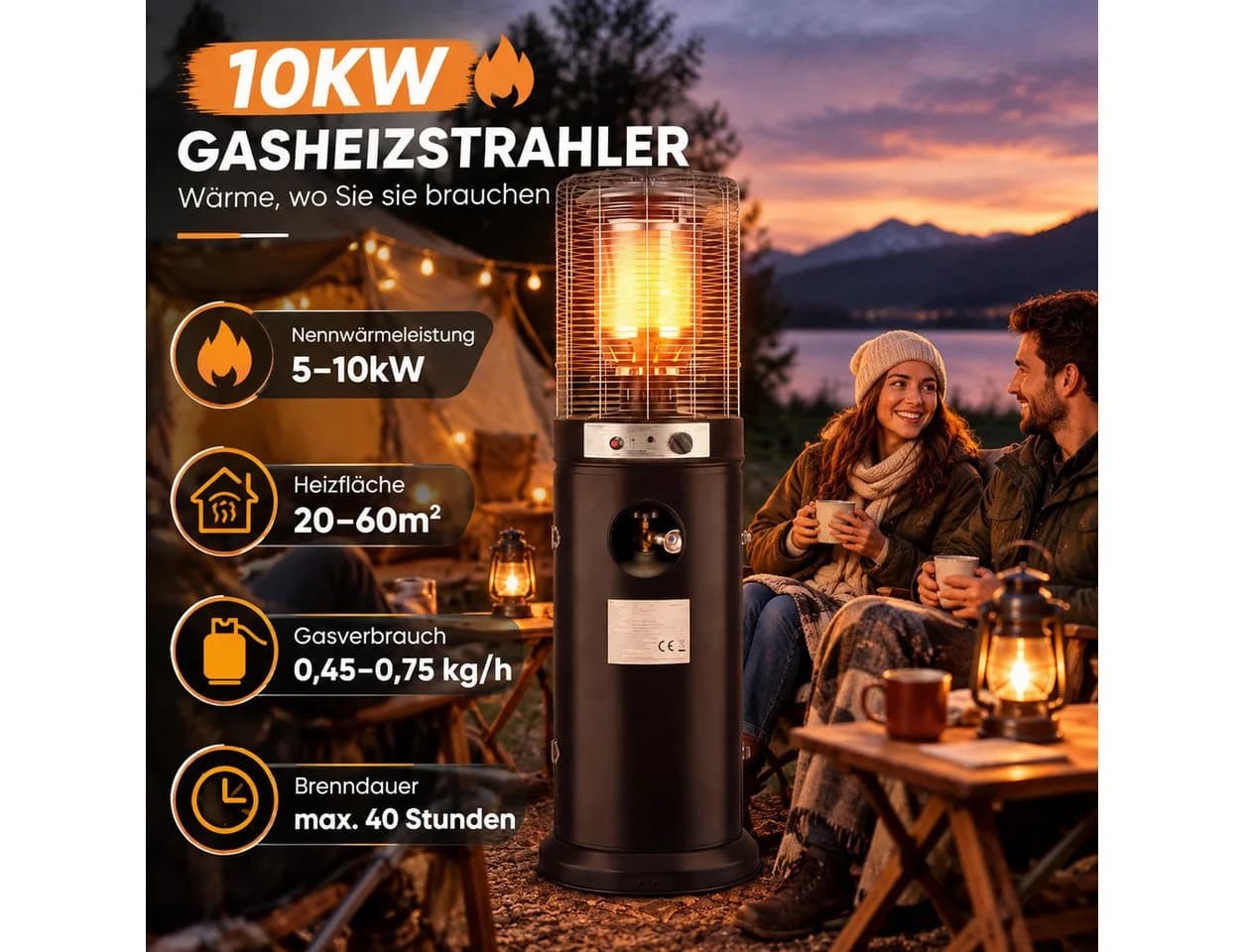 Ledklang Gasheizstrahler Terrassenofen Schwarz 10-13kW - Bild 5