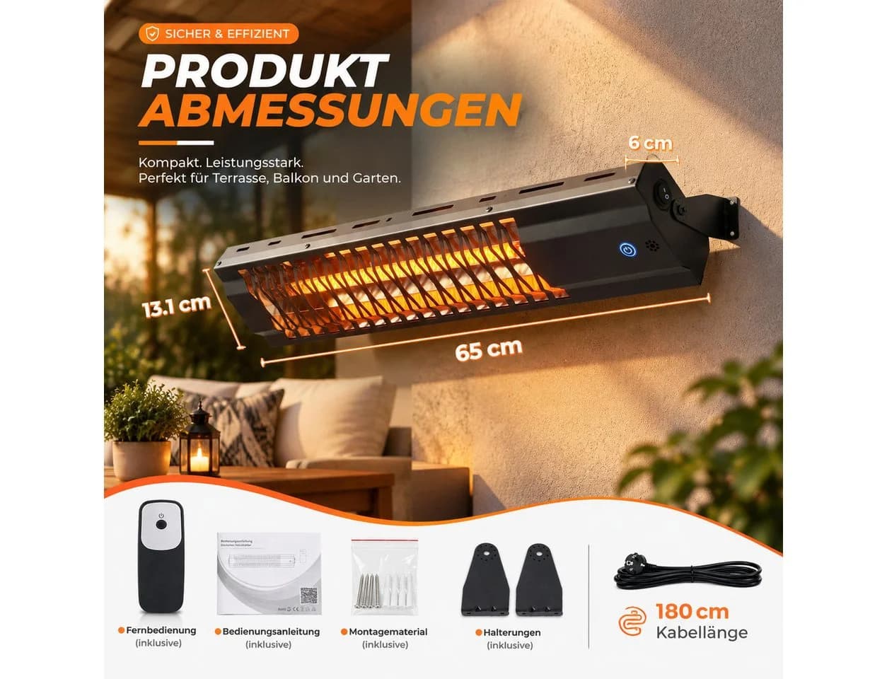 Ledklang Infrarotheizstrahler 2000W Schwarz Touch & Fernbedienung - Bild 3