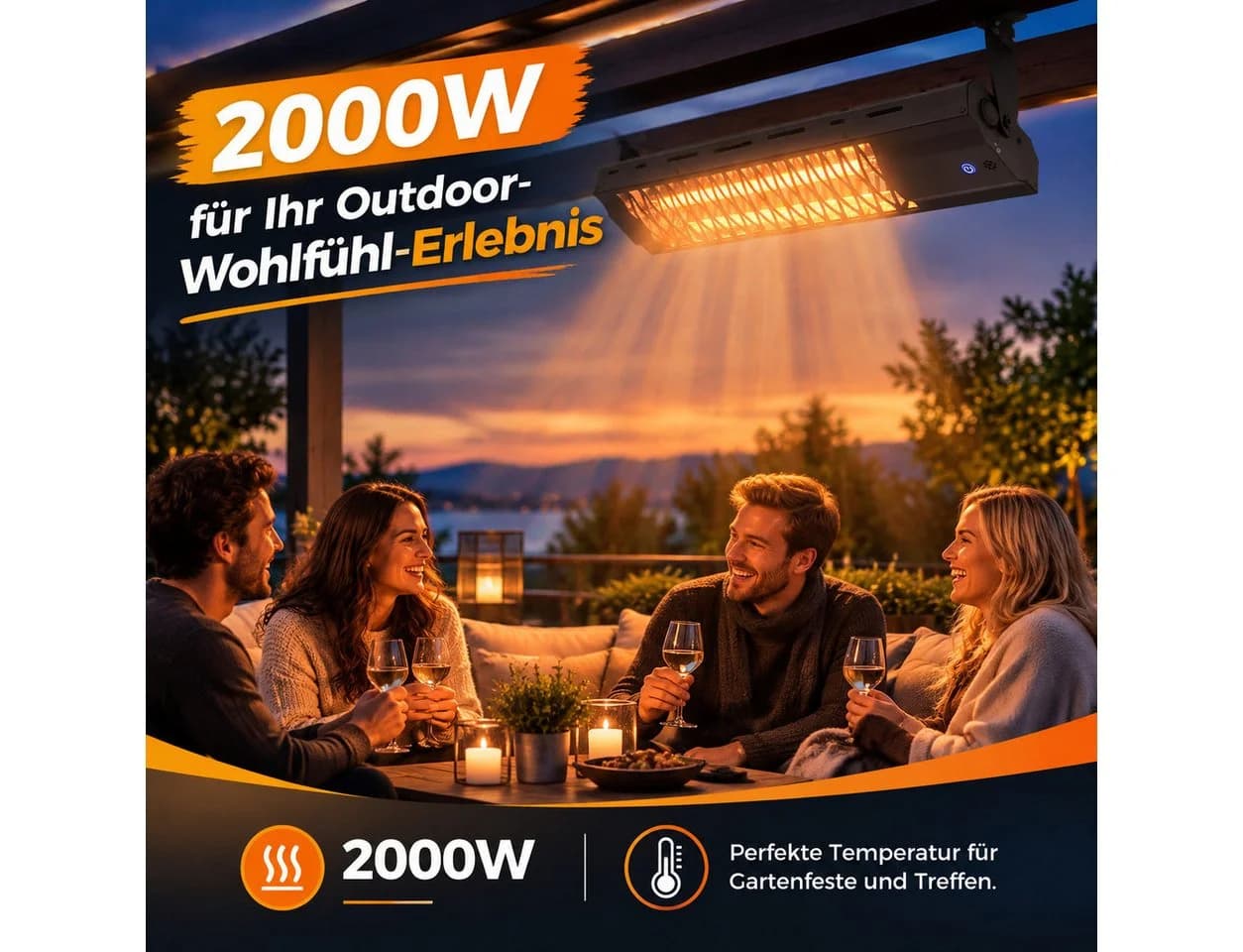 Ledklang Infrarotheizstrahler 2000W Schwarz Touch & Fernbedienung - Bild 4