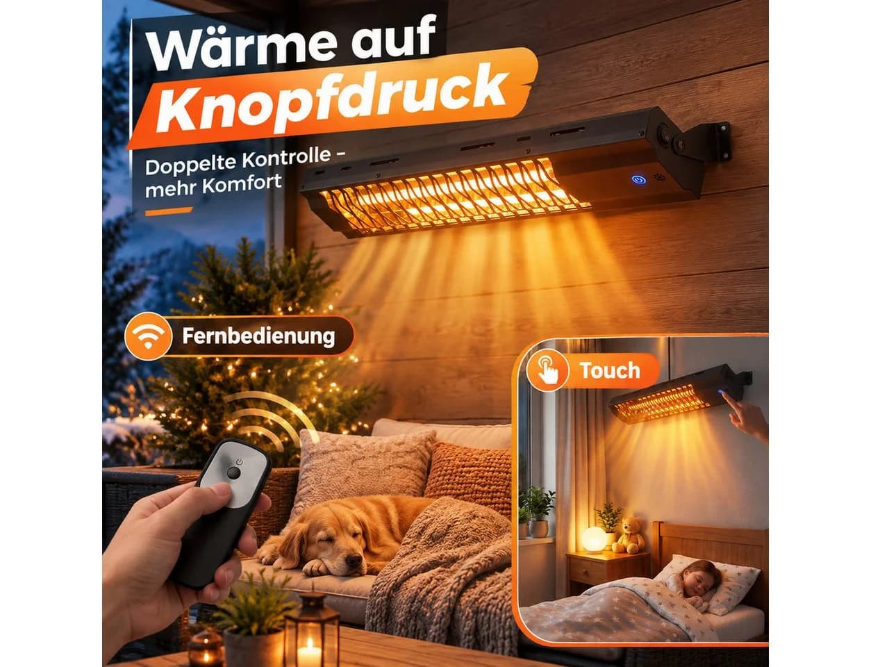 Ledklang Infrarotheizstrahler 2000W Schwarz Touch & Fernbedienung - Bild 5