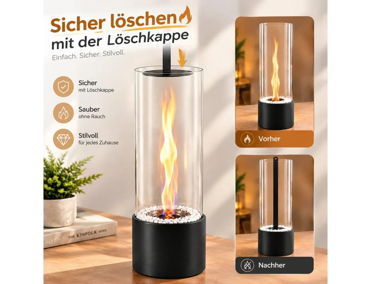 Ledklang Ethanol Tischkamin Schwarz 40cm Indoor Outdoor