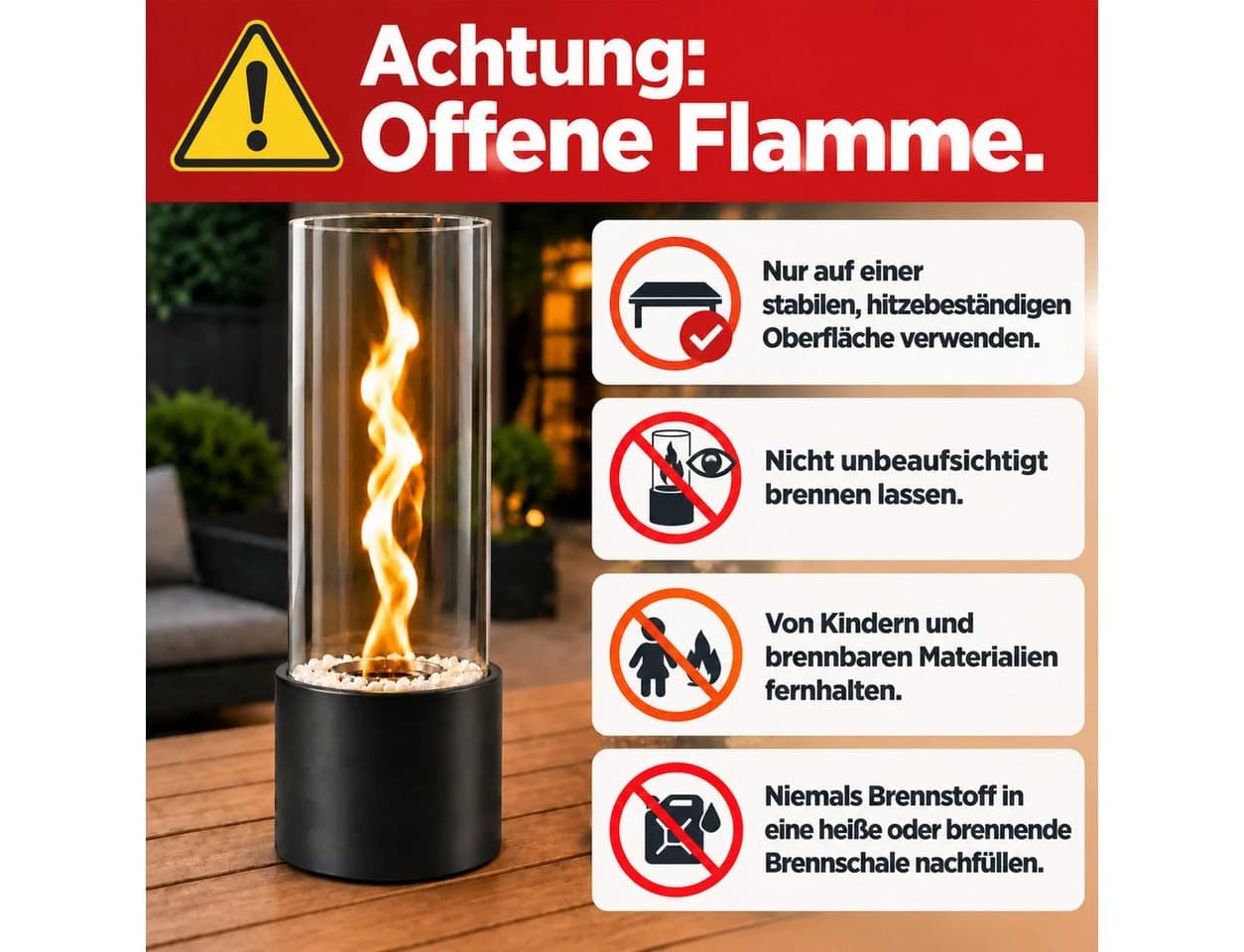 Ledklang Ethanol Tischkamin Schwarz 40cm Indoor Outdoor - Bild 5