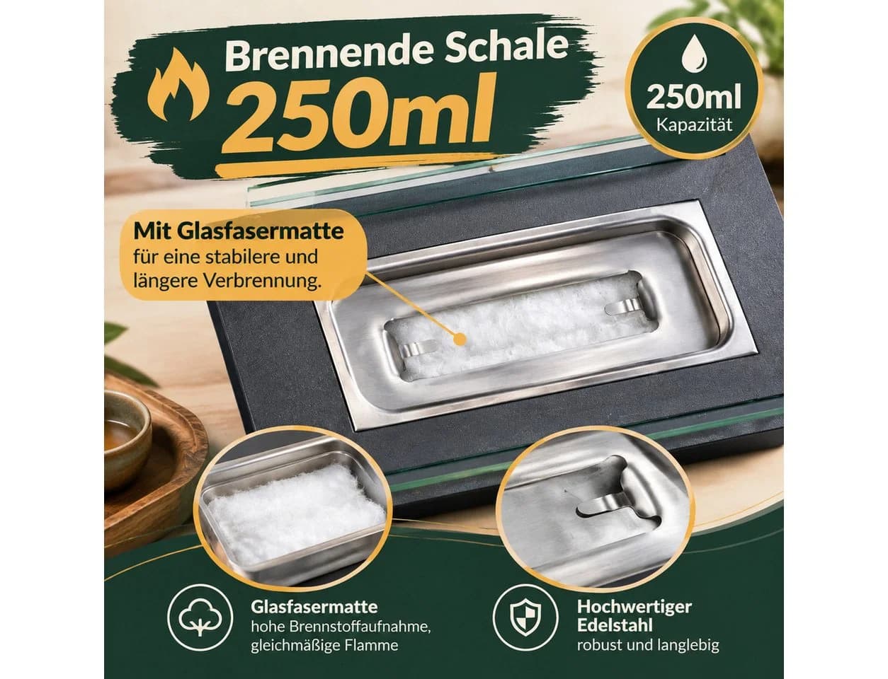 Ledklang Bioethanol Tischkamin Eckig Schwarz Edelstahl