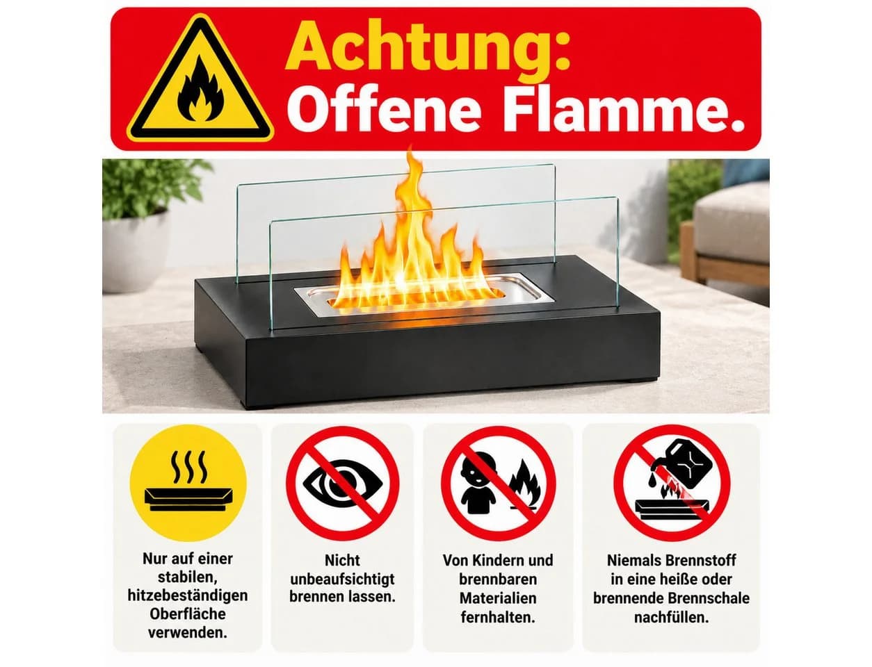 Ledklang Bioethanol Tischkamin Eckig Schwarz Edelstahl - Bild 4