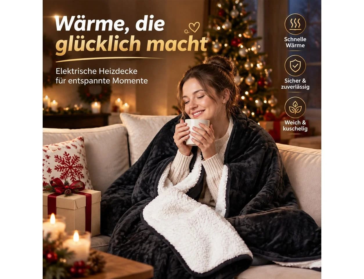Ledklang Elektrische Heizdecke Schwarz/Grau mit 6 Heizstufen und Timer