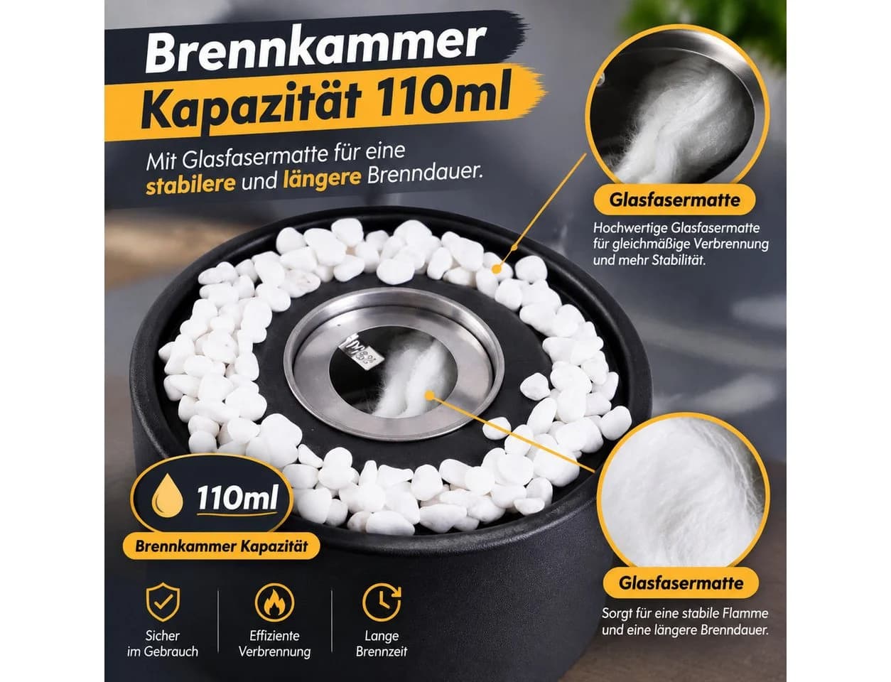 Ledklang Tischkamin Ethanol Schwarz Edelstahl Glas