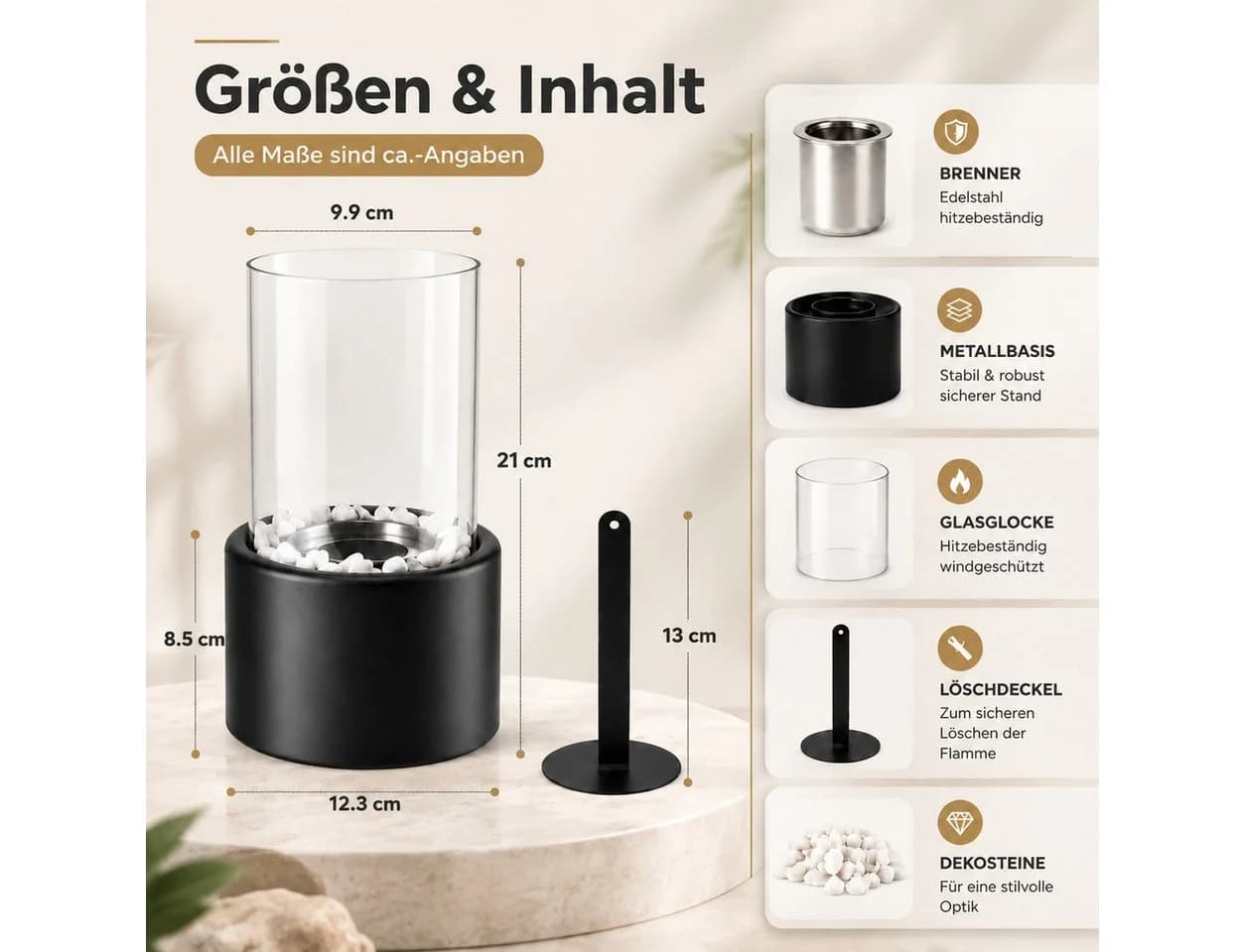 Ledklang Tischkamin Ethanol Schwarz Edelstahl Glas - Bild 3