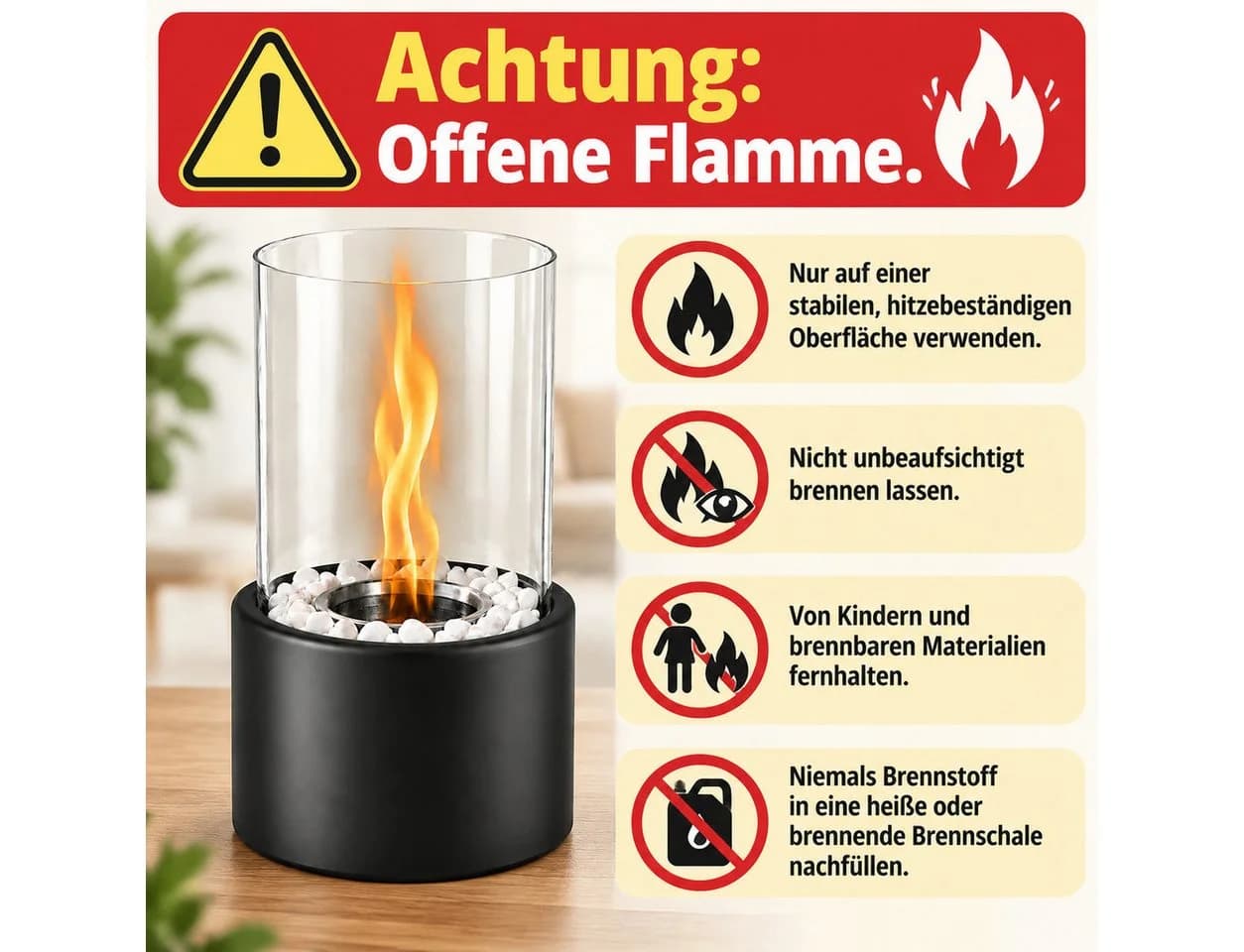 Ledklang Tischkamin Ethanol Schwarz Edelstahl Glas - Bild 4