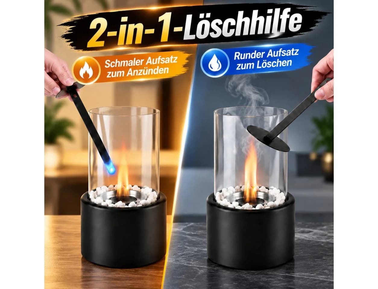 Ledklang Tischkamin Ethanol Schwarz Edelstahl Glas - Bild 5