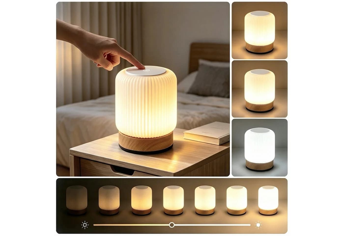 Fyrove LED Nachtlicht Touch-Nachttischlampe Weiß Dimmbar USB - Bild 2
