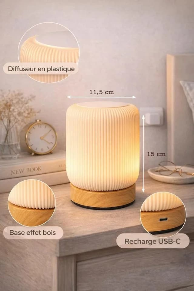 Fyrove LED Nachtlicht Touch-Nachttischlampe Weiß Dimmbar USB - Bild 4