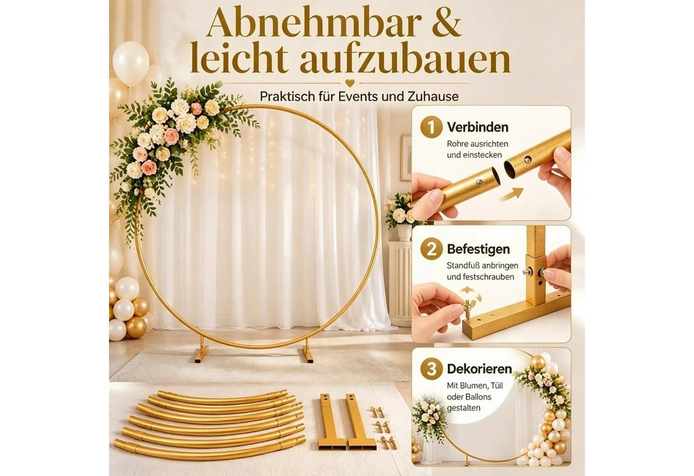 ibettertec Dekofigur Metallring Gold stehend mit Fuß, 2M