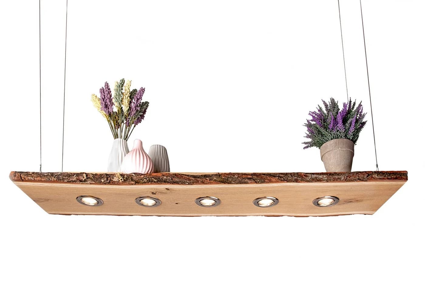Blockholz-Schmiede Hängeleuchte Eiche mit Rinde Smart Home LED Warmweiß