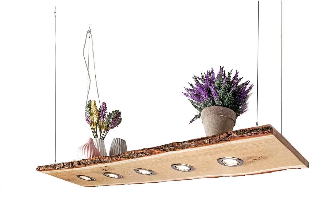 Blockholz-Schmiede Hängeleuchte Eiche mit Rinde Smart Home LED Warmweiß - Bild 3