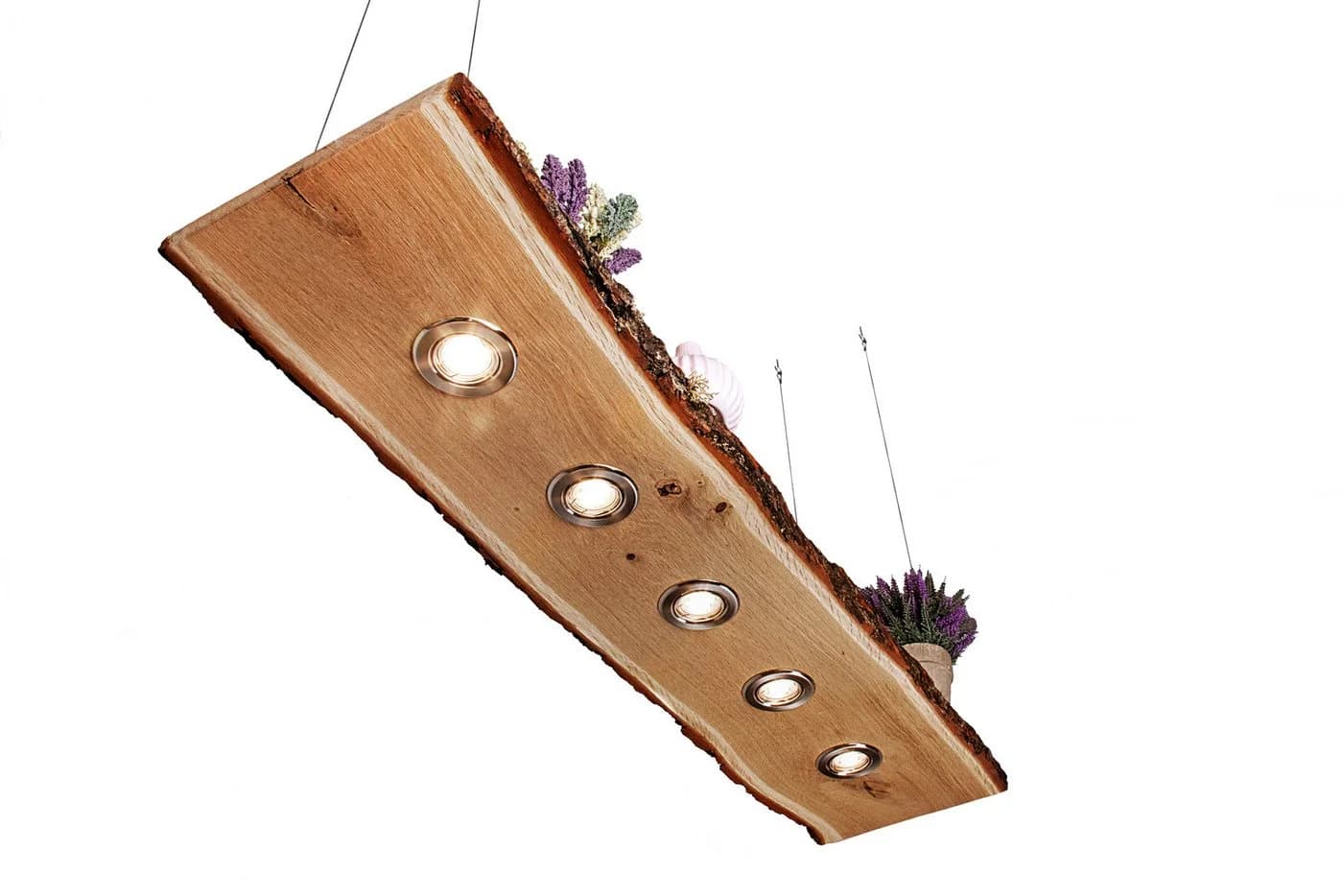 Blockholz-Schmiede Hängeleuchte Eiche mit Rinde Smart Home LED Warmweiß - Bild 5