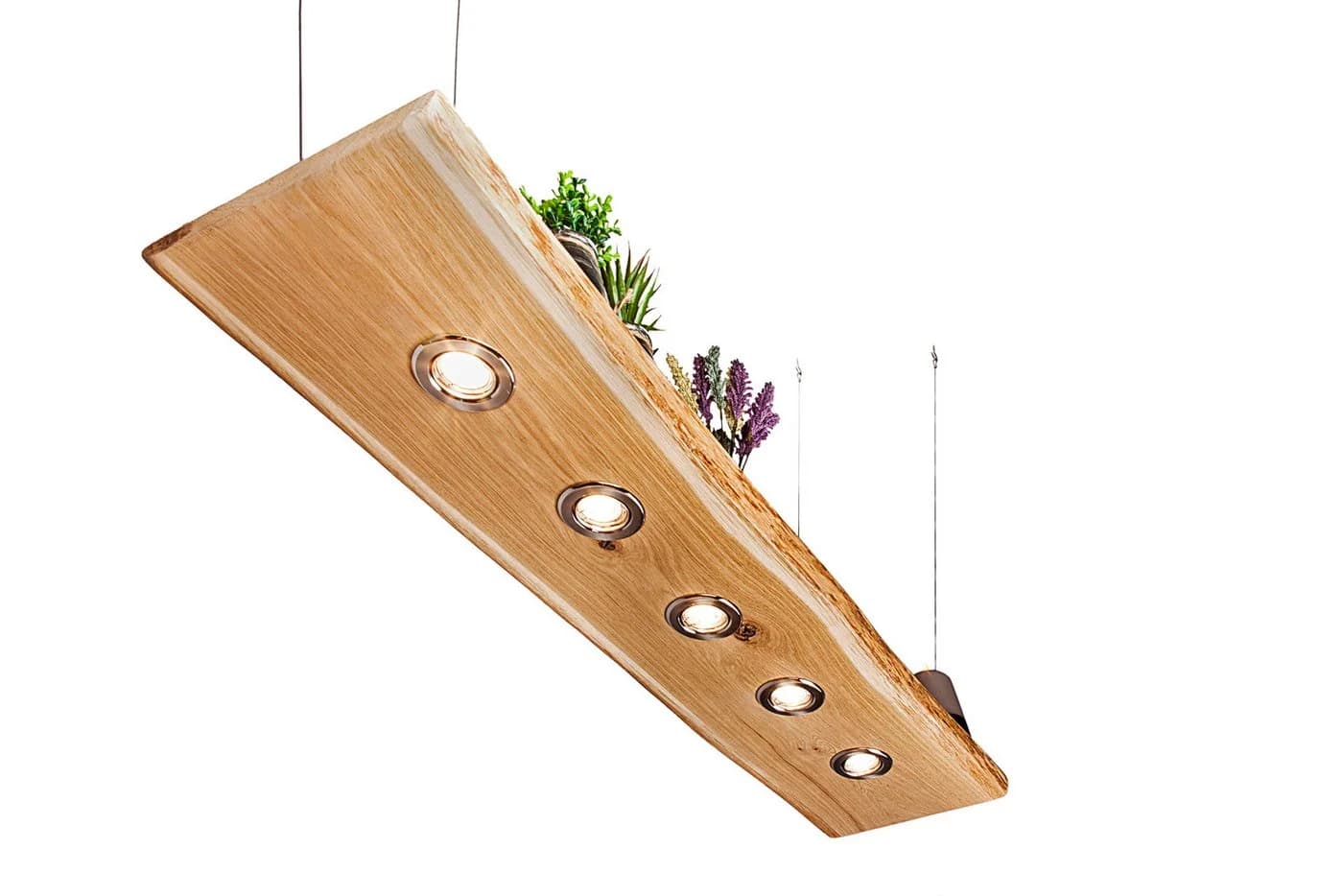 Blockholz-Schmiede Pendelleuchte Eiche ohne Rinde Smart Home LED